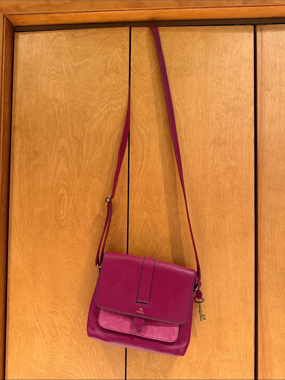 Fossil Kinley Purple Magenta Leather Suede Crossbody Bag Excellent!